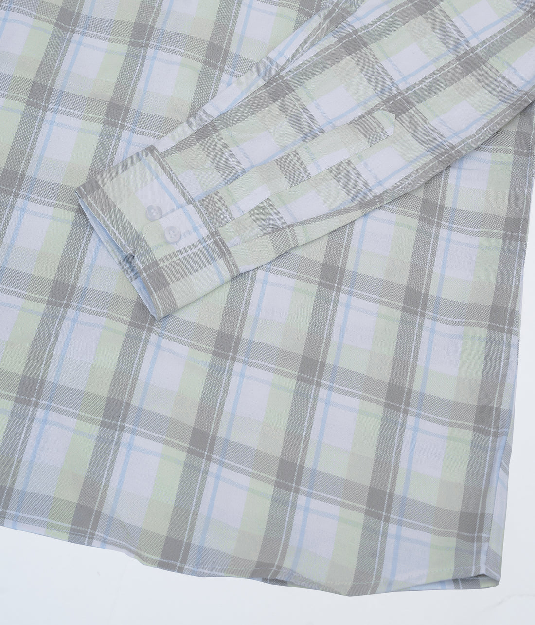 Slim Fit Checked Light Green and Gray Cotton Shirt for Men