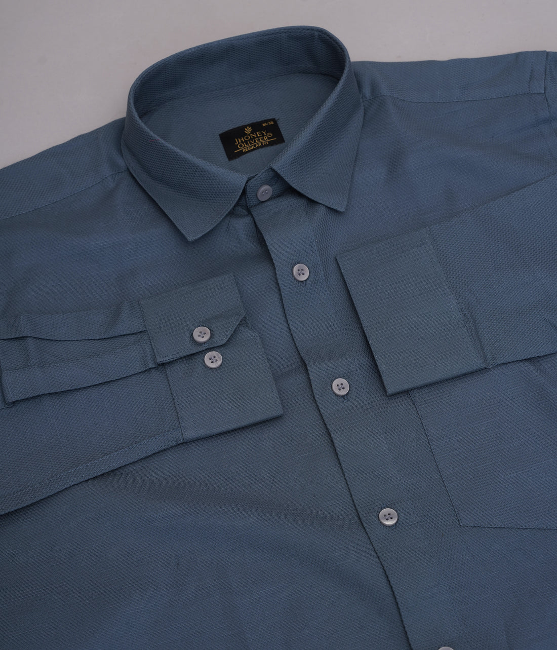 Steel Blue Formal Shirt – Premium Regular Fit Textured Office Wear Shirt