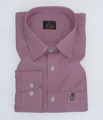 Maroon And White Striped Elegant Slim Fit Office Wear Shirt