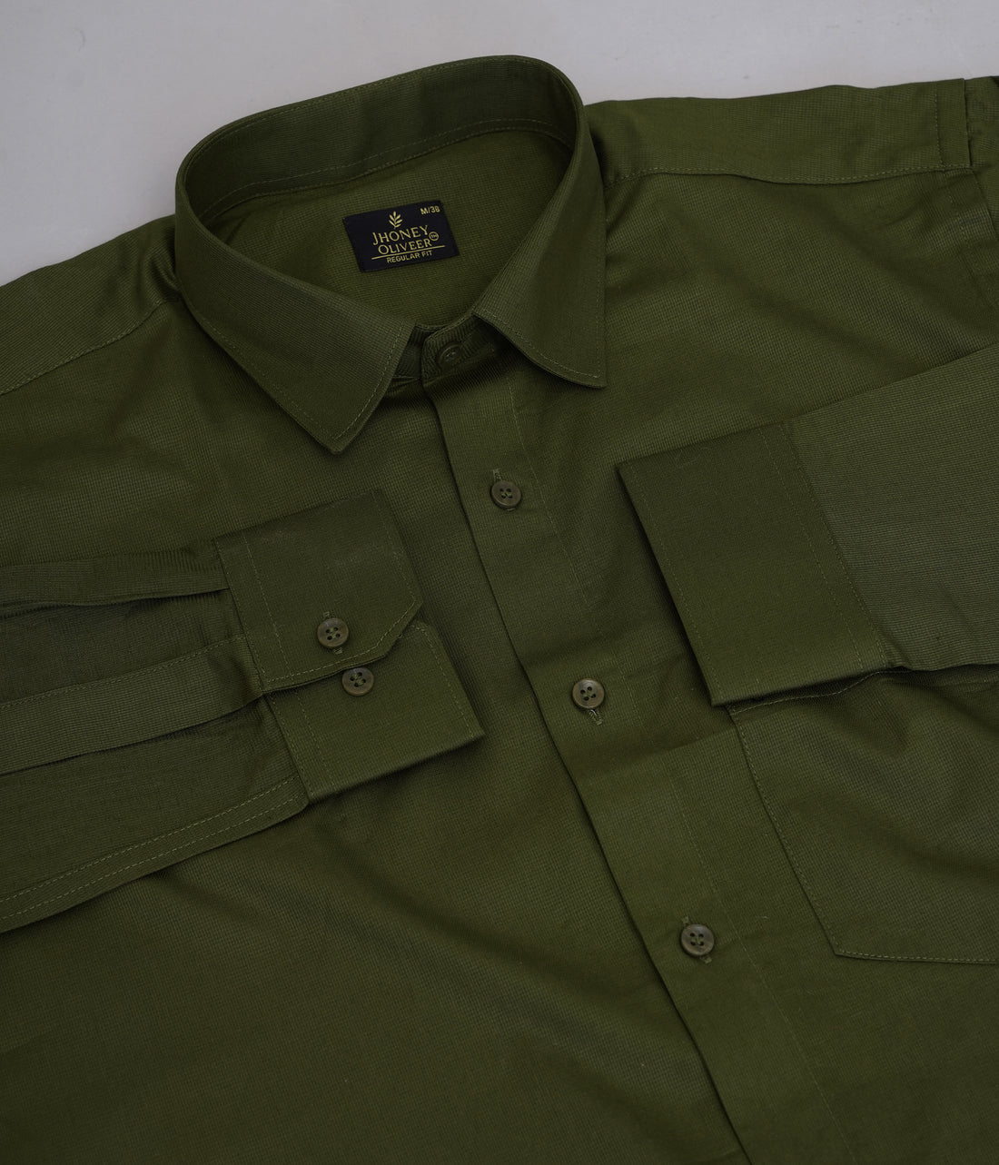 Olive Green Formal Shirt – Premium Regular Fit Textured Office Wear Shirt