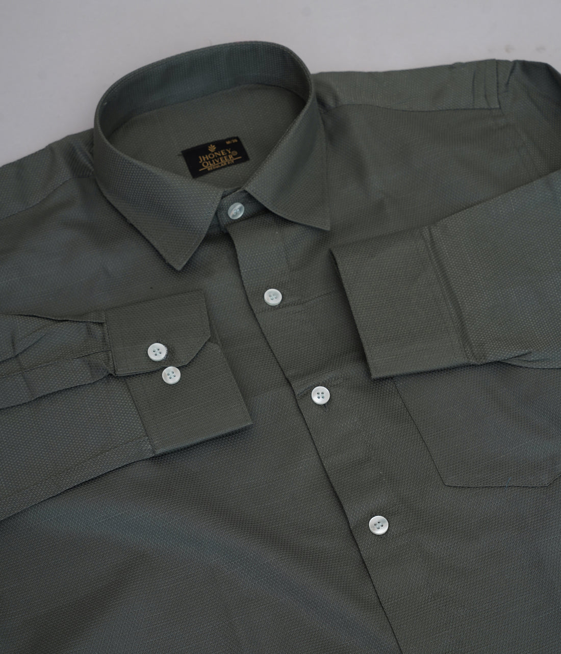 Dark Olive Formal Shirt – Premium Regular Fit Textured Office Wear Shirt