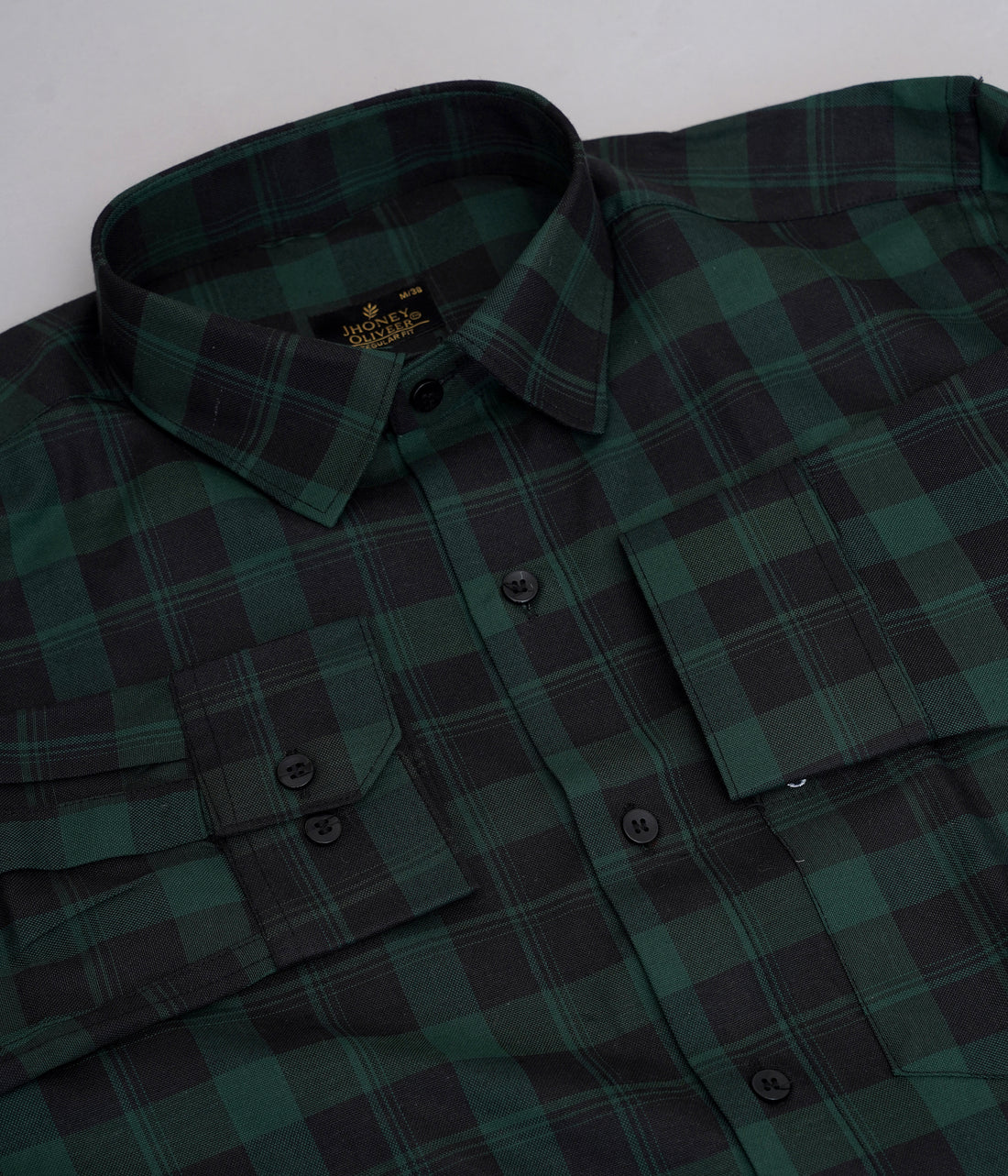 Green & Black Checkered Formal Shirt – Premium Regular Fit Plaid Office Wear Shirt