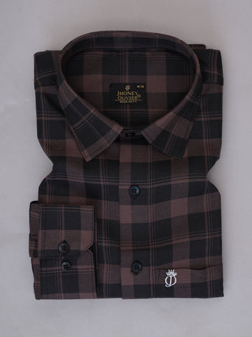 Grey & Maroon Checkered Formal Shirt – Premium Regular Fit Plaid Office Wear Shirt