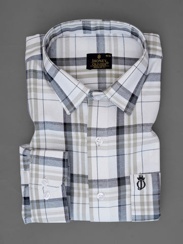 Ambon Gray With White Check Men’s  Formal Shirt - Premium Regular Fit For Casual Office Wear