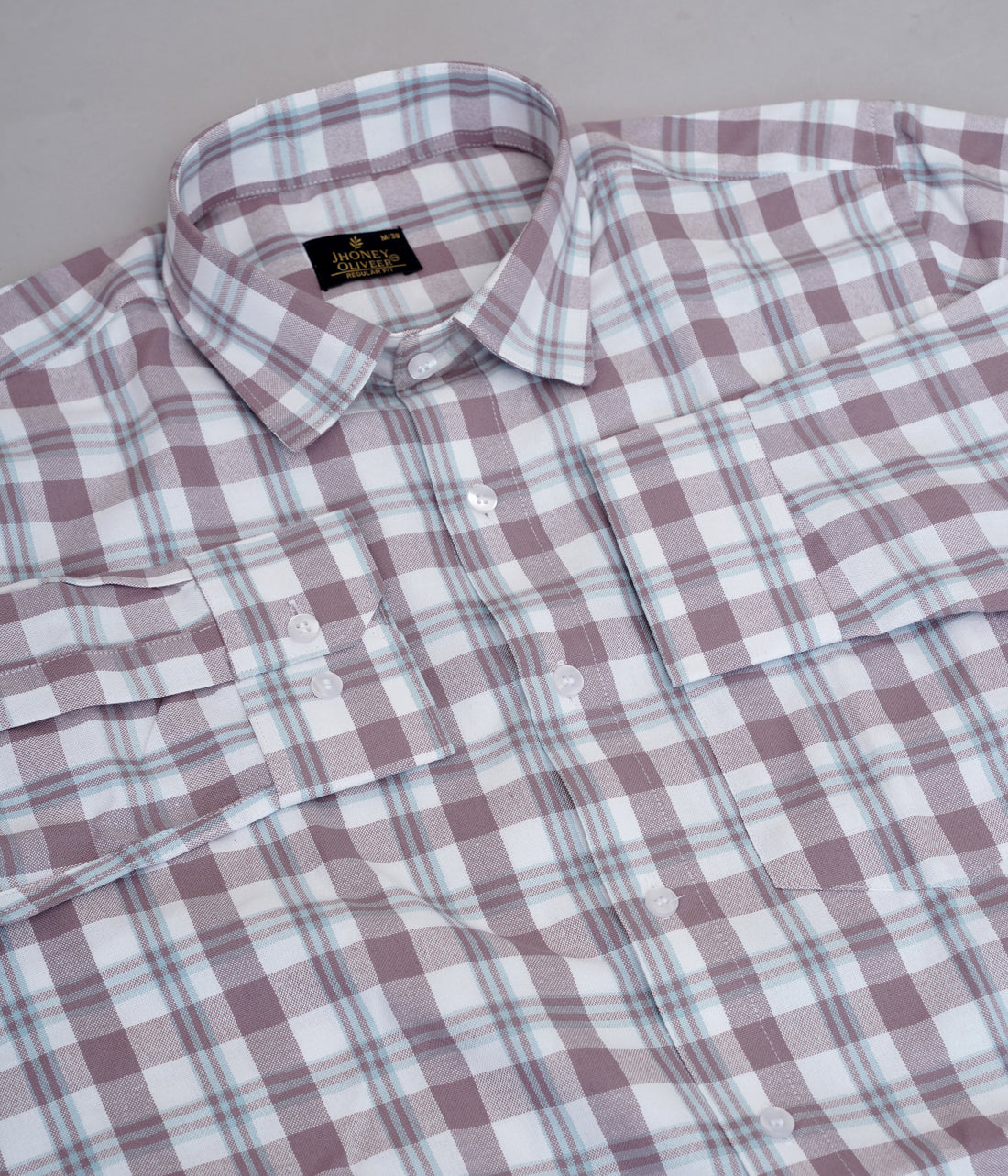Mauve and White Plaid Patterned Men’s Premium Cotton Shirt – Soft Breathable Fabric