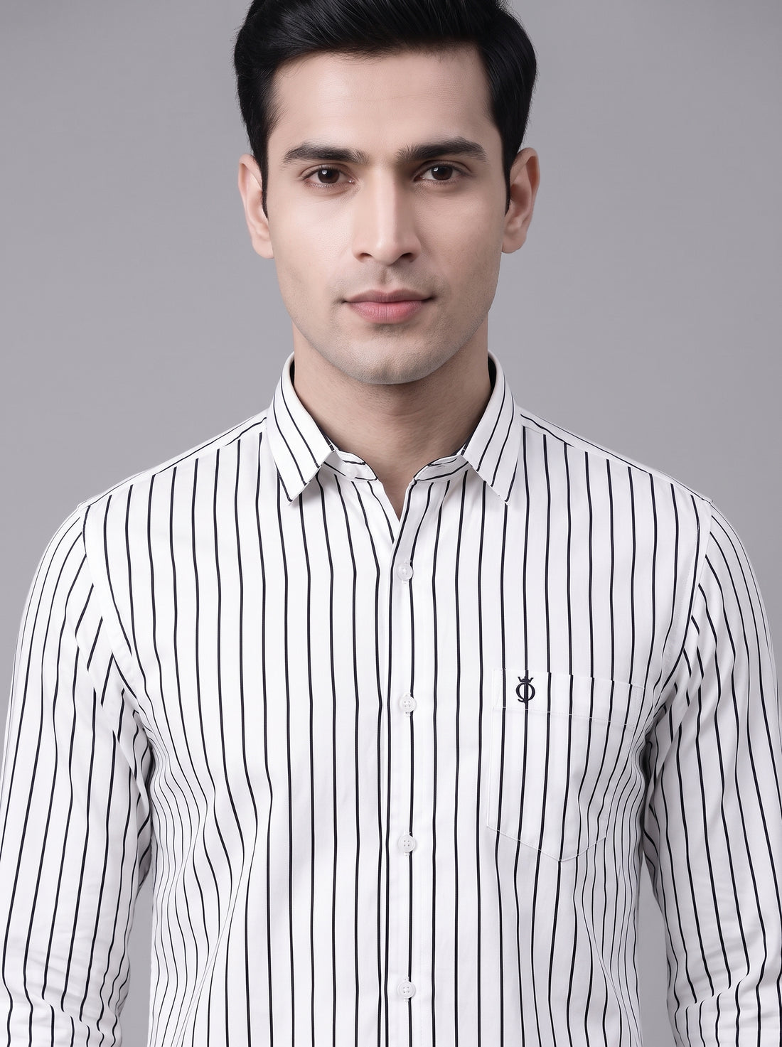 Classic White & Black Vertical Striped Premium Cotton Formal Shirt