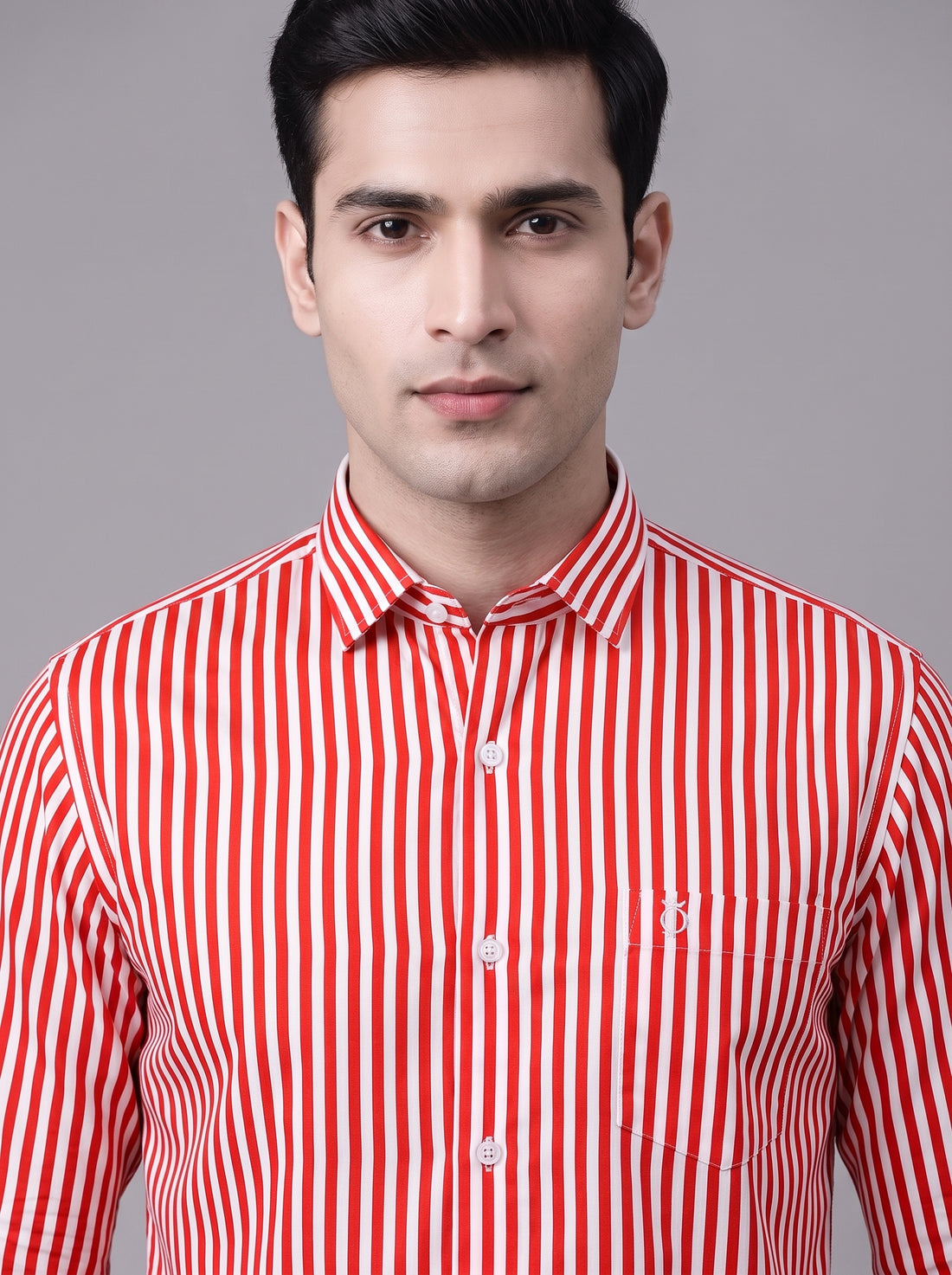 Classic Red & White Vertical Striped Premium Cotton Formal Shirt