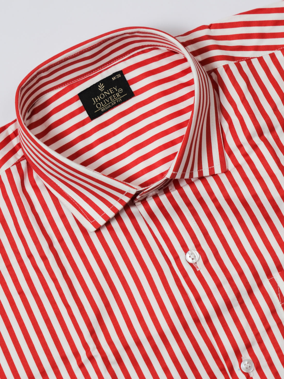 Classic Red & White Vertical Striped Premium Cotton Formal Shirt