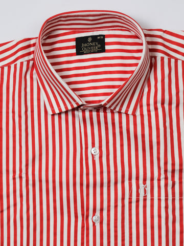 Classic Red & White Vertical Striped Premium Cotton Formal Shirt