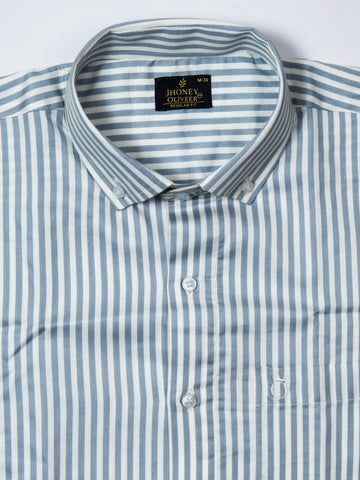 Men's Sky Blue Pinstripe Cotton Full Sleeve Formal Shirt