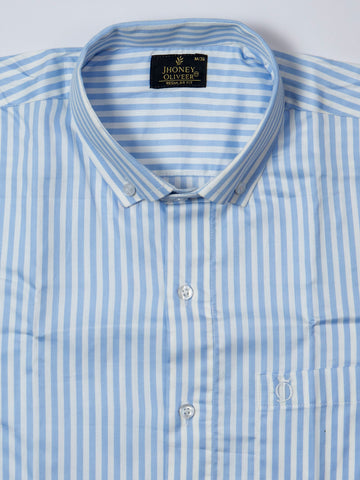 Luxury Baby Blue Stripe Regular Fit Cotton Shirt