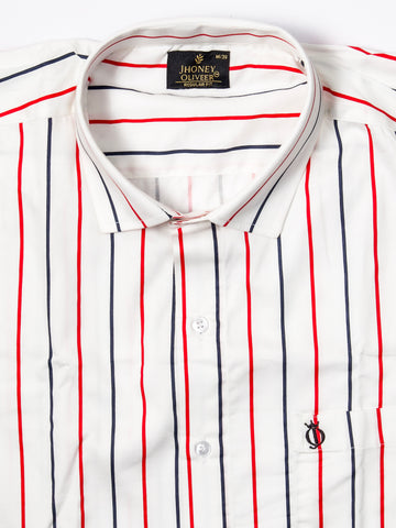 Signature White Red & Navy Vertical Striped Shirt