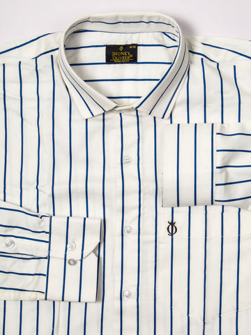 Gentleman's White Blue Vertical Stripe Dress Shirt