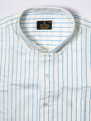 Sophisticated White & Sky Blue Cotton Stripe Shirt
