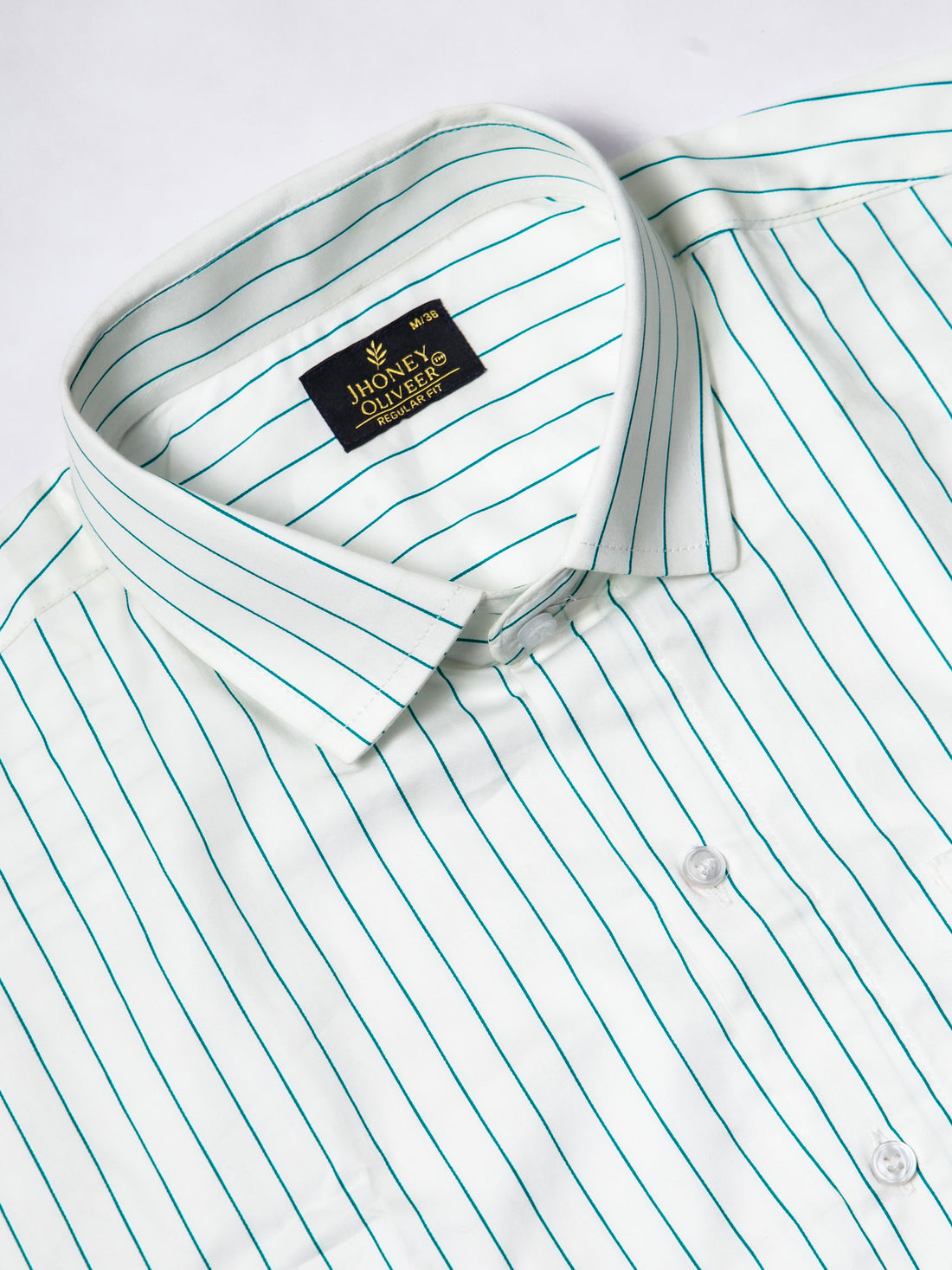 Premium Tailored White & Teal Striped Shirt