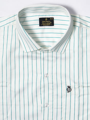 Premium Tailored White & Teal Striped Shirt