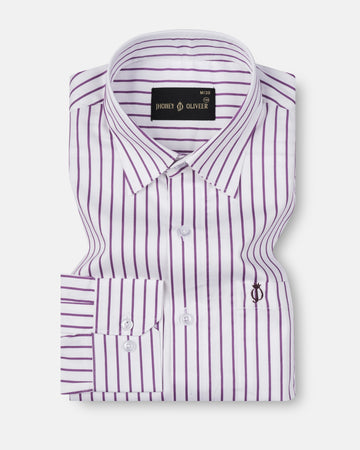 White & Purple Striped Premium Formal Shirt for Men