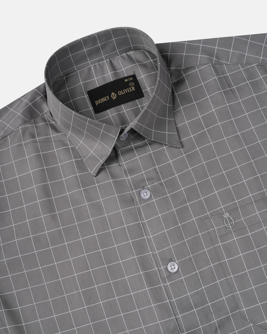 Charcoal Grey Windowpane Check Premium Shirt for Men