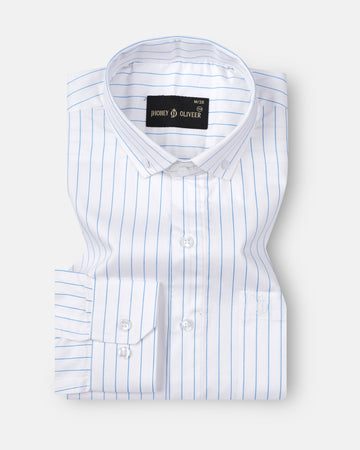 Skyline Stripe Shirt – White & Light Blue Vertical Stripe Men's Dress Shirt