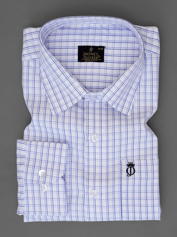 White & Blue Grid Check Formal Shirt