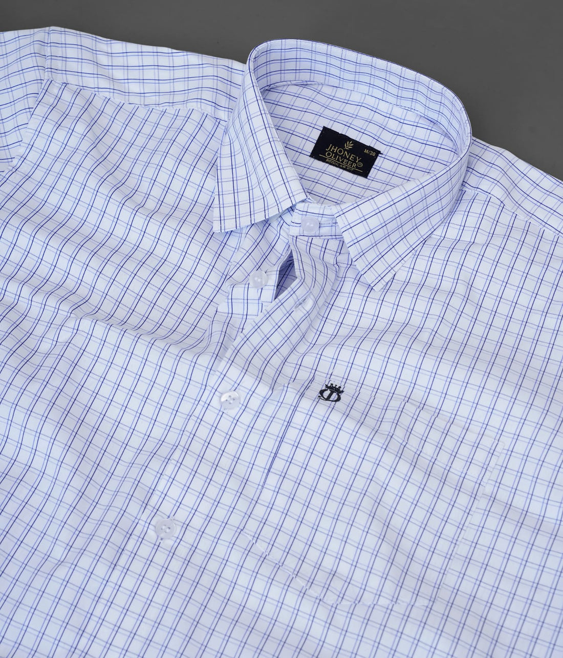 White & Blue Grid Check Formal Shirt