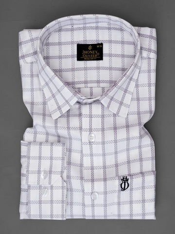 White Brown Fine Check Formal Shirt – Premium Regular Fit Office Wear Shirt