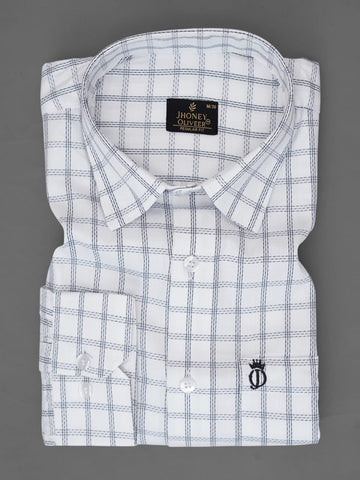 White Fine Check Formal Shirt – Premium Regular Fit Office Wear Shirt