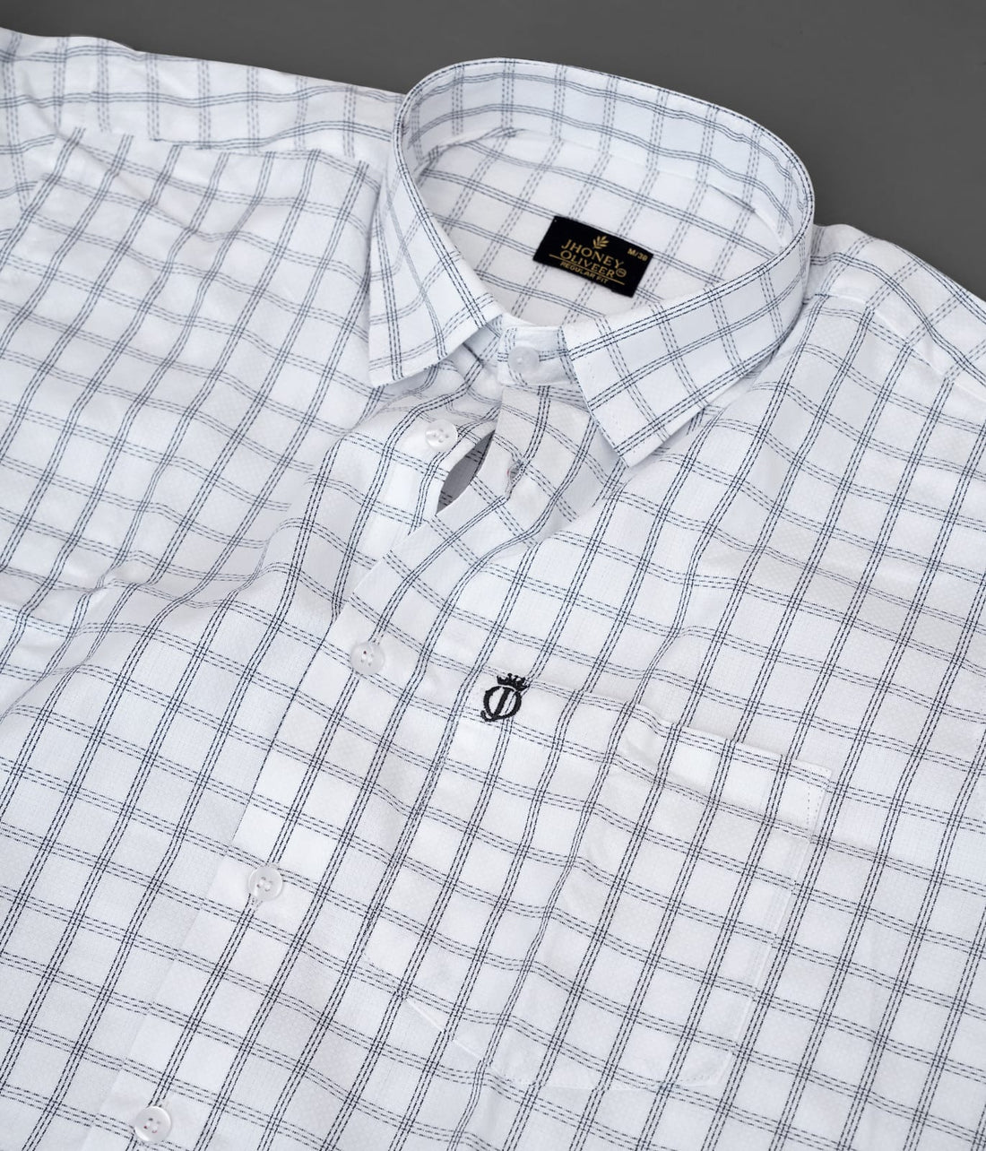 White Fine Check Formal Shirt – Premium Regular Fit Office Wear Shirt