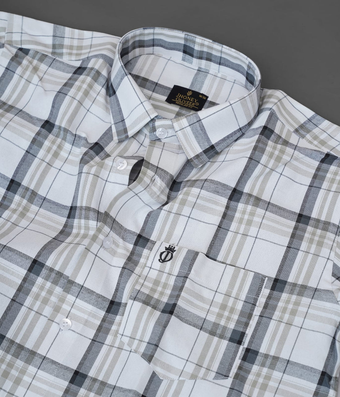 White, Grey & Beige Checkered Formal Shirt