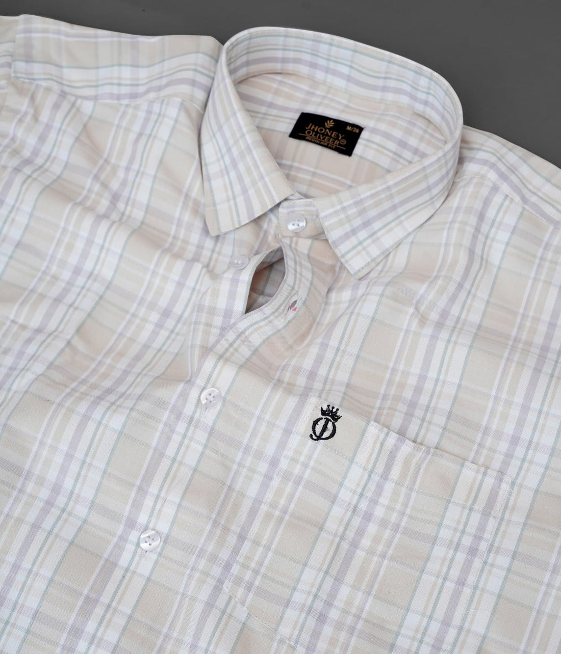 Beige & White Checkered Formal Shirt