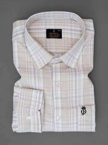 Beige & White Checkered Formal Shirt