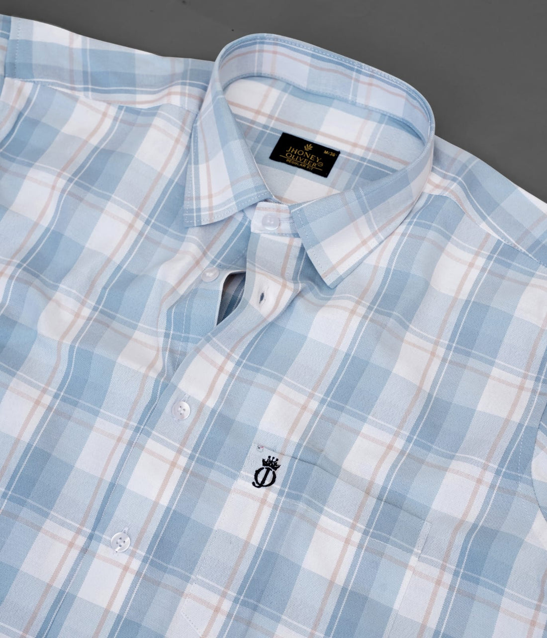 Sky Blue & White Checkered Formal Shirt – Premium Regular Fit Plaid Office Wear Shirt