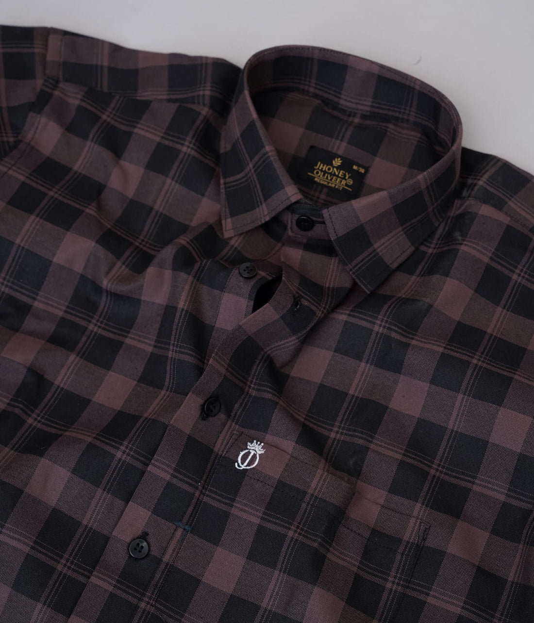 Dark Brown & Black Checkered Formal Shirt – Premium Regular Fit Plaid Office Wear Shirt