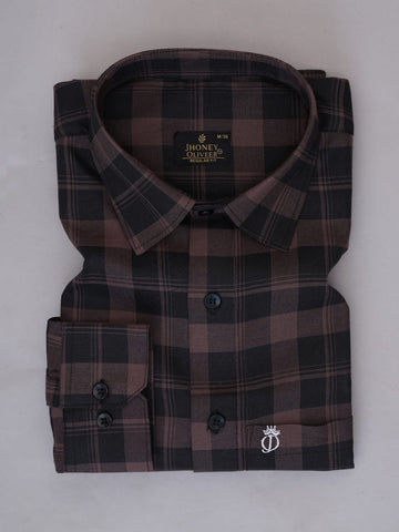 Dark Brown & Black Checkered Formal Shirt – Premium Regular Fit Plaid Office Wear Shirt