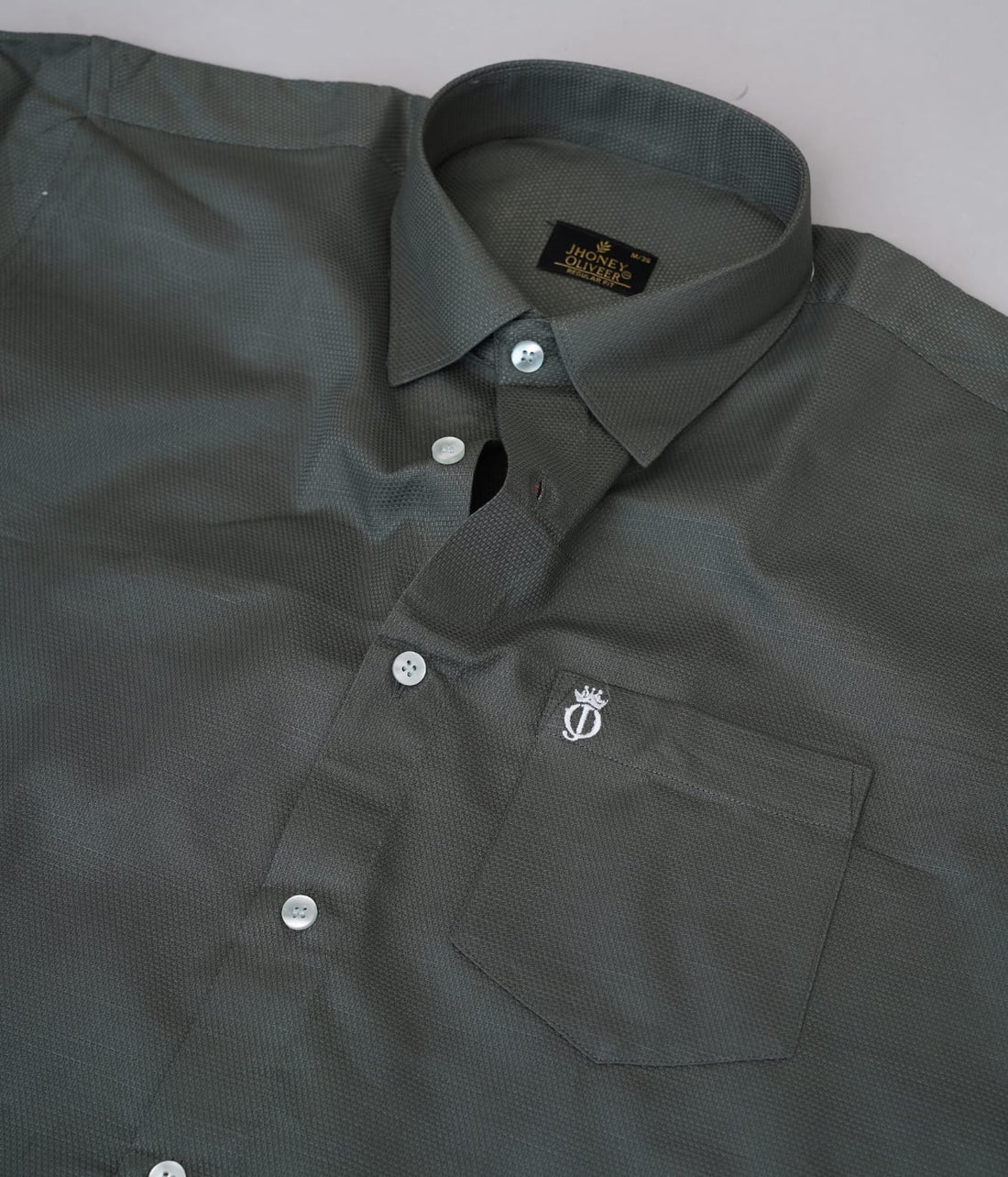 Olive Grey Formal Shirt – Premium Regular Fit Textured Office Wear Shirt