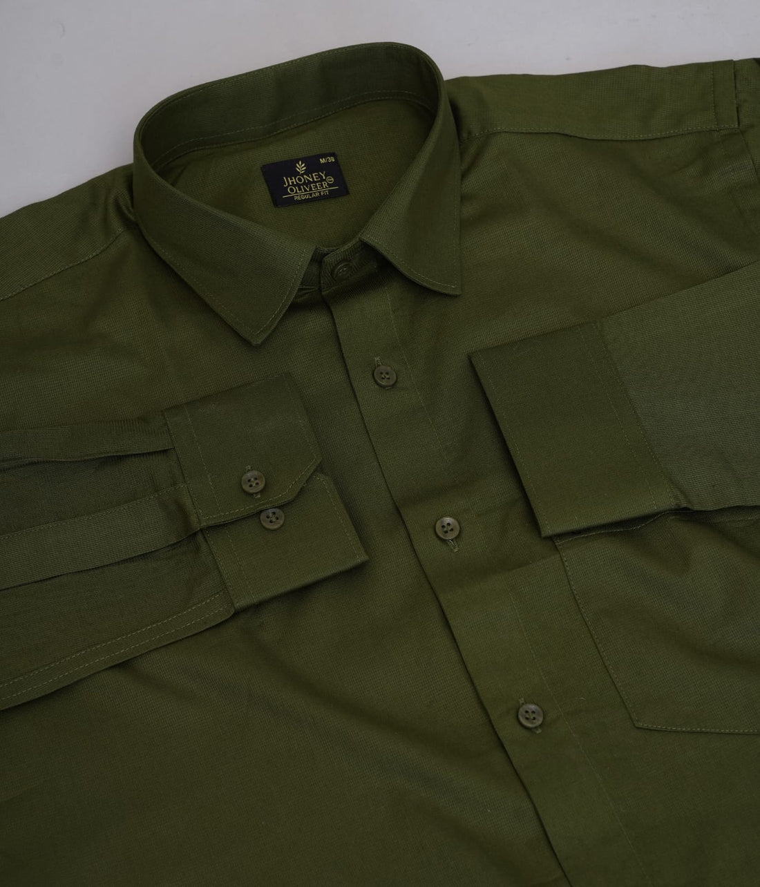 Dark Olive Green Formal Shirt – Premium Regular Fit Textured Office Wear Shirt