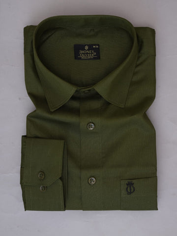 Dark Olive Green Formal Shirt – Premium Regular Fit Textured Office Wear Shirt