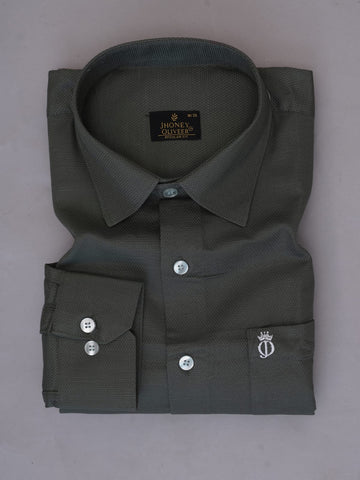 Olive Grey Formal Shirt – Premium Regular Fit Textured Office Wear Shirt